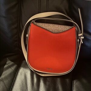 Calvin Klein Red and Beige Crossbody Bag